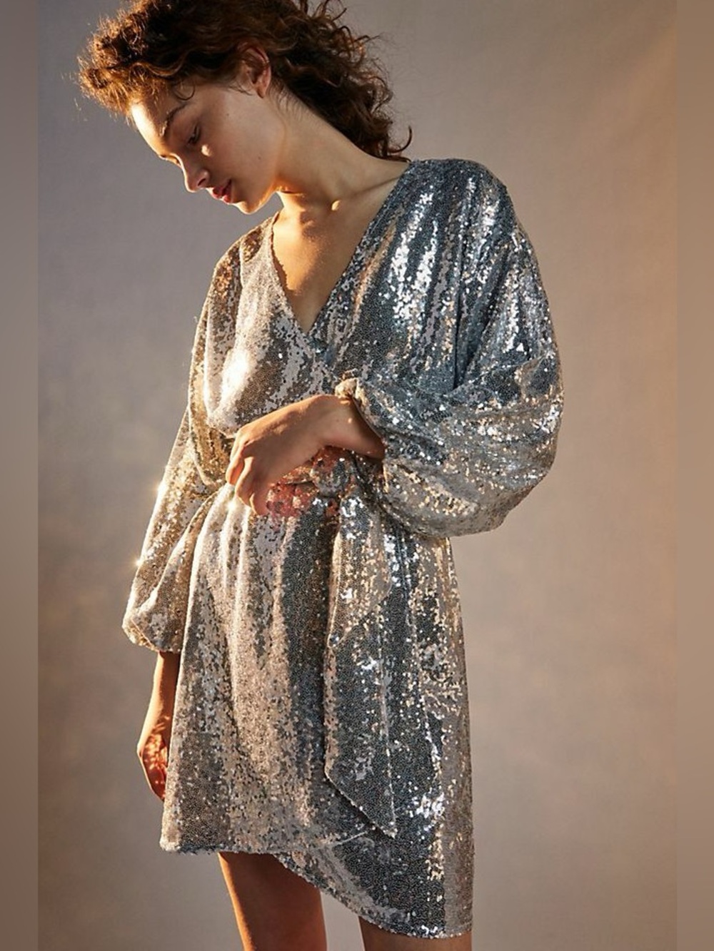 Anthropologie Women’s Lisabette Sequined Silver Mini Dress Size Small